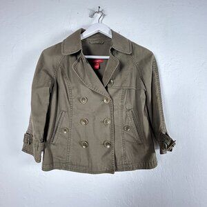 Sundance Womens Olive Green Double-Breasted Pea Coat Small Cotton Cropped Pocke